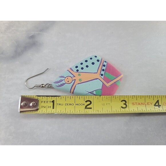 Bohemian Wooden Handpainted Dangling Earrings Vintage Costume Jewelry NOS - Picture 9 of 10